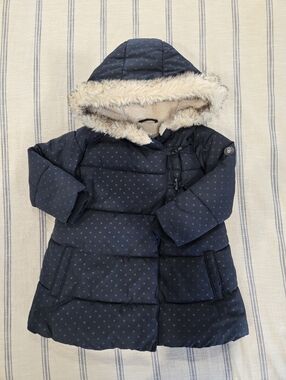 Obaibi Girls Toddler Winter Puffer Coat Jacket Size 3yr Navy Dot Pattern